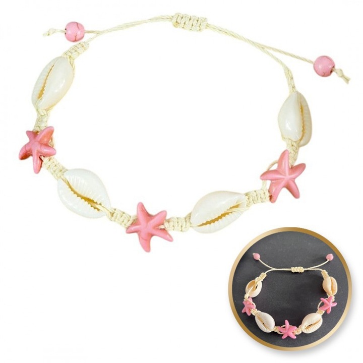 2 в 1 гривна за крак и ръка, на връв, МИДИ и ЗВЕЗДИ B543R