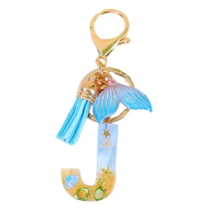 Ключодържател "J" БУКВА, МОРЕ, опашка на русалка, миди, пискюли BRL353J