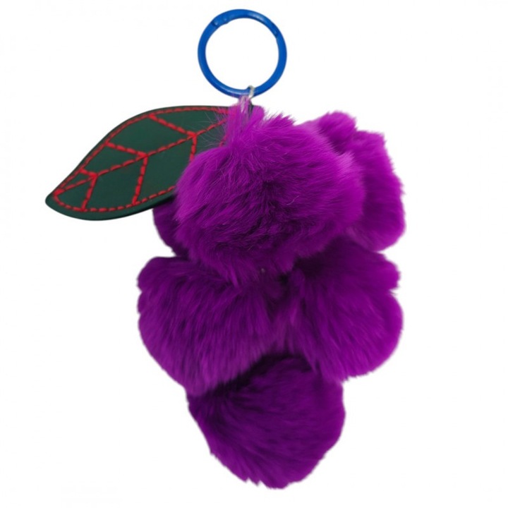 Пухкав ключодържател с мотив на грозде с помпони, лилав BRL351