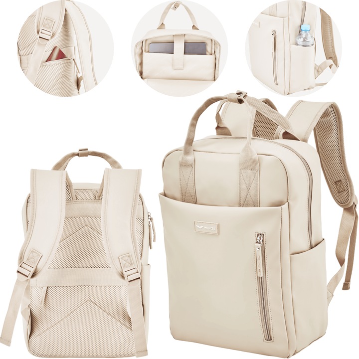 Wings Trogon Vízálló Hátizsák Dull Pu 1Mm Anyagból, 15,6 Hüvelykes Laptoptartóval, Stabil Rekesz Tépőzárral, Rejtett Zseb A Hátoldalon, Troli Pánt És Praktikus Szervezés 14L