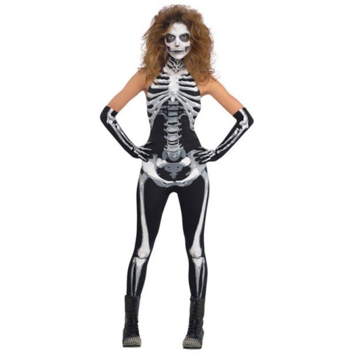 Costum halloween adult Schelet, alb/negru