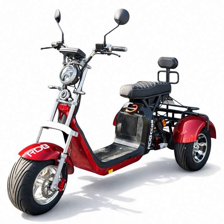 Scuter electric RDB CC09, 2000W, rosu, 25 km/h, 3 roti, pentru 2 persoane