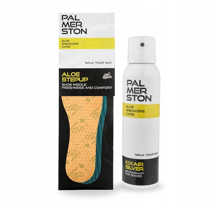 Odorizant pentru incaltaminte, Palmerston, Kixair Silver, 150 ml, set 2 in 1, insertii cu aloe stepup, antibacterian, neutralizeaza mirosurile neplacute, Multicolor, setul include: Palmerston Kixair Silver 150 ml, Palmerston Aloestepup pentru taiere