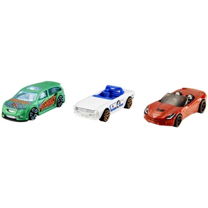 Set 3 masinute Hot Wheels, 1:64, detalii realiste, multicolor
