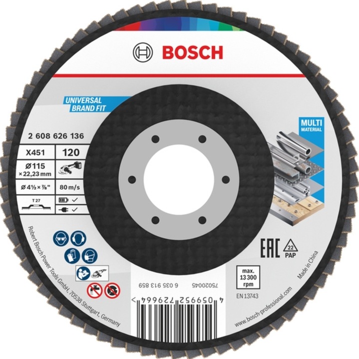 Disc de șlefuire evantai Bosch, 115x22, 23mm, granulație 120, set 15 buc
