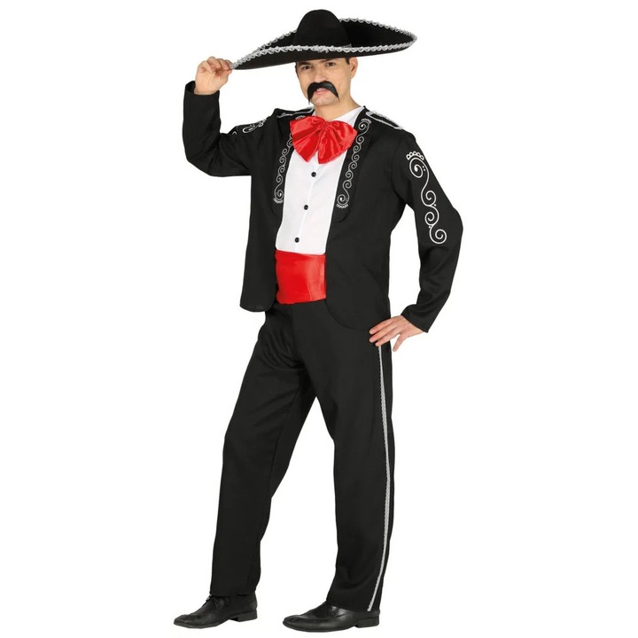 Costum Mariachi Adult, Guirma, jachetă și pantaloni, negru, L