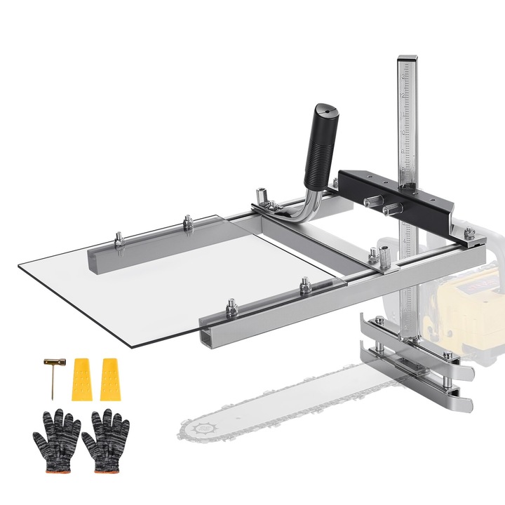 Ghidaj drujba pentru cherestea, Kit frezare scanduri, Compatibil bara 41–51 cm, Grosime taiere 0, 5–30 cm, Cu scut de protectie, Reglaj precis, Portabil