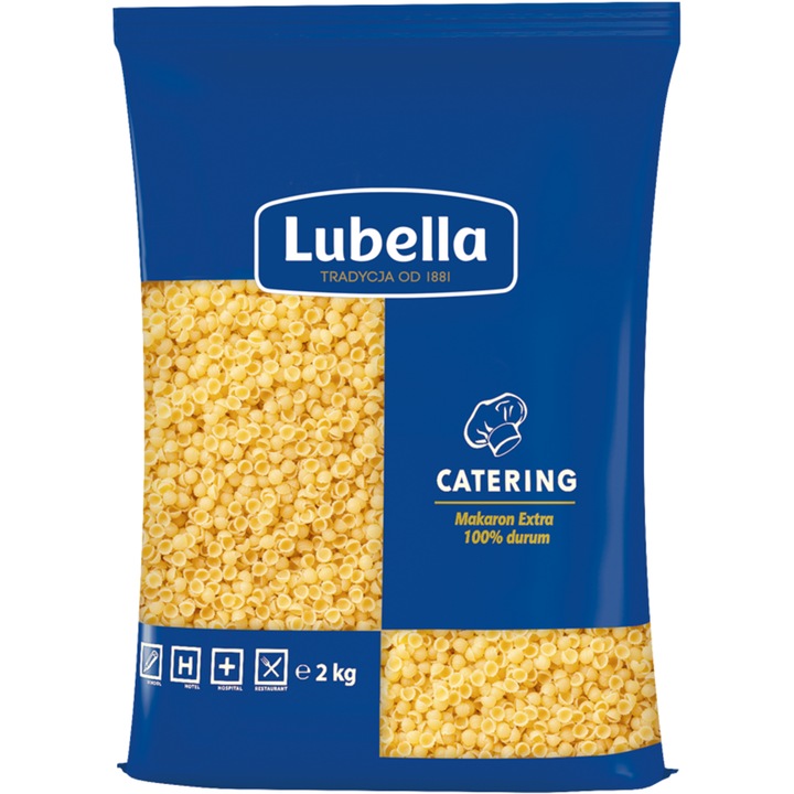 Paste fainoase Lubella, Muszelki, 2 kg, din faina de grau dur, pentru diabetici