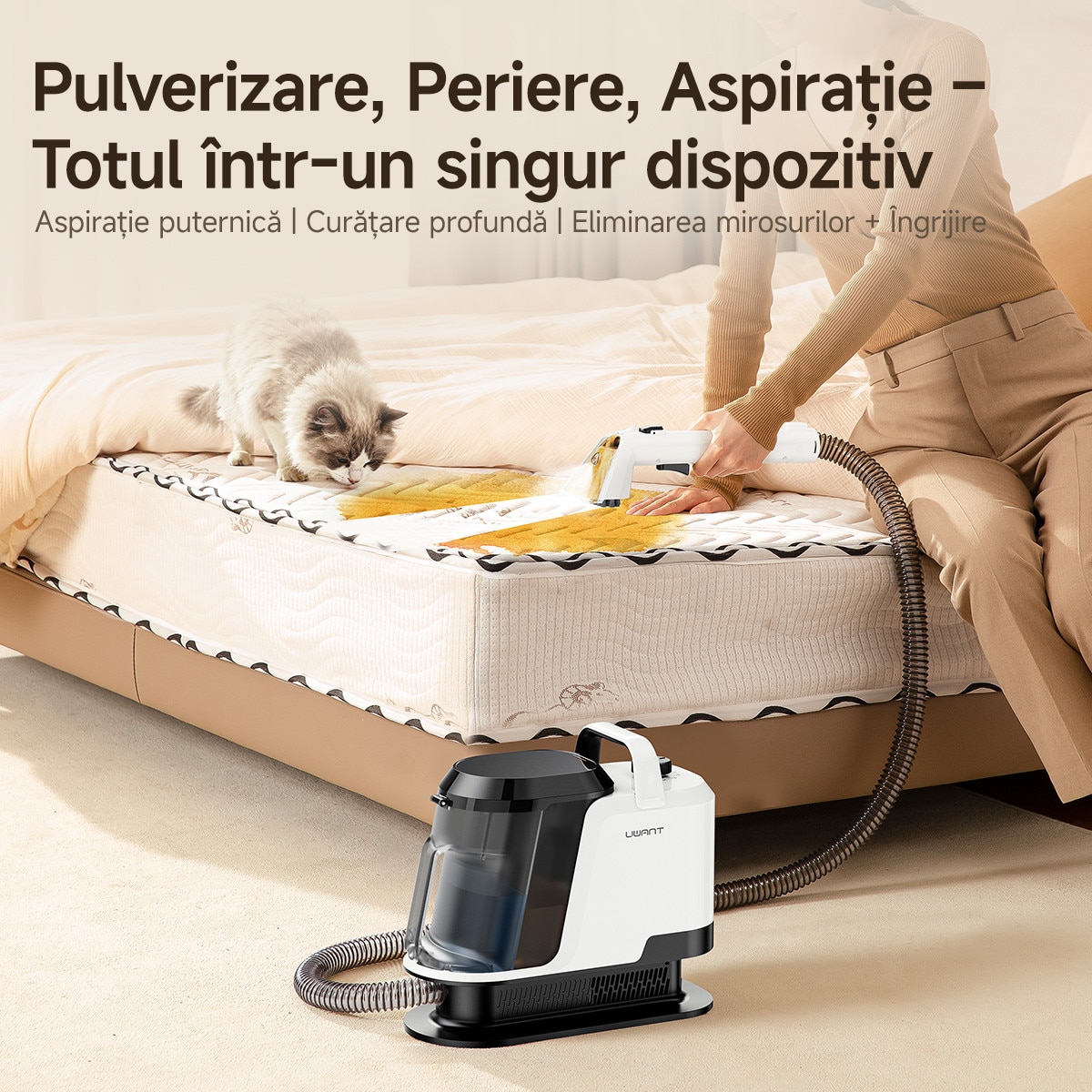 Aspirator cu Spalare Uwant Y100, 600W, 18Kpa, 2 Rezervoare de 1,2L, Auto-curatare, Alb