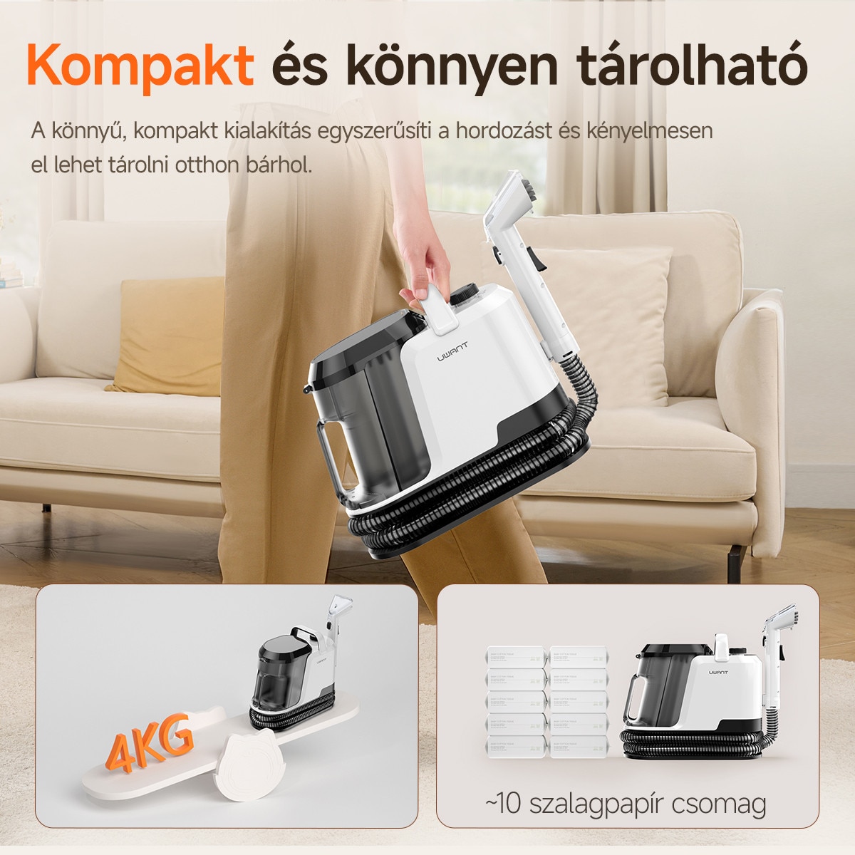Aspirator cu Spalare Uwant Y100, 600W, 18Kpa, 2 Rezervoare de 1,2L, Auto-curatare, Alb