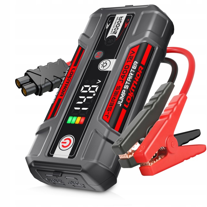 Starter auto portabil LOKITHOR J400 2000A 12V, powerbank USB-C, pentru motoare benzina pana la 8.0L si diesel pana la 6.0L, ecran digital inteligent