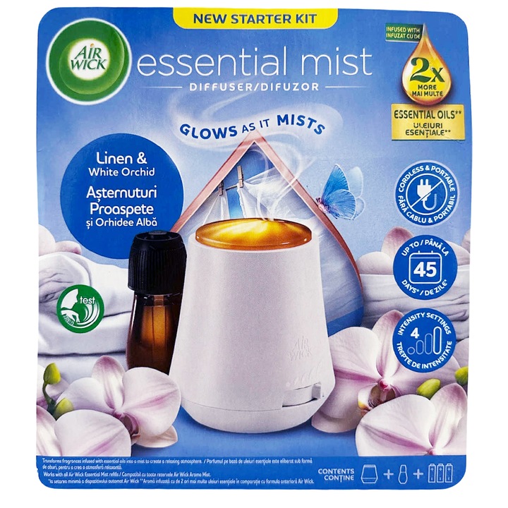 Air Wick Aroma Diffúzor készülék és utántöltő Linen & White Orchid 20 ml