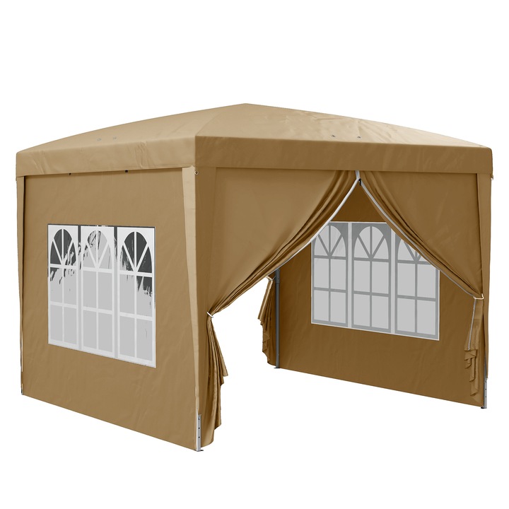 Pop Up Canopy, Outsunny, Otel, material Oxford,2.95m x 2.95m x 2.58m, Bej