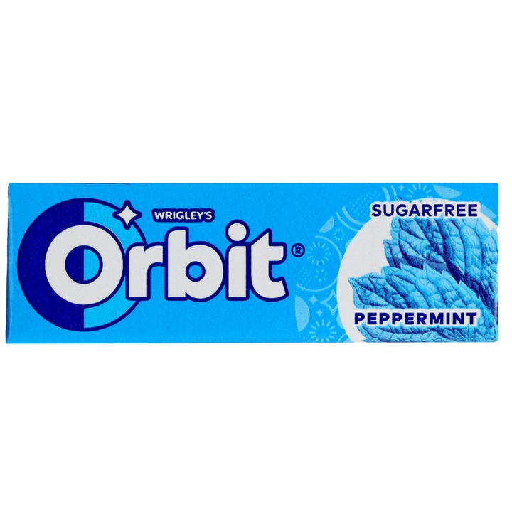 Guma de mestecat Orbit, menta, fara zahar, 14g, set 10 drajeuri