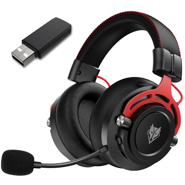 VeniSymlis® Casti gaming wireless NUBWO G03-BT, conexiune 2.4GHz + Bluetooth, baterie 1500mAh, autonomie pana la 138h, microfon unidirectional, compatibile PC, PS4, PS5, negru