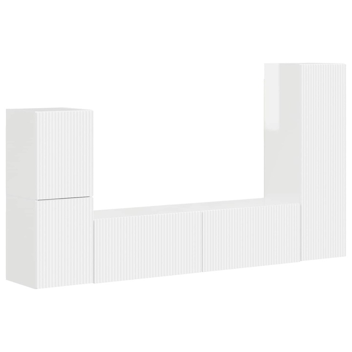 vidaXL Set comoda TV Pe perete 4 pcs Alb lucios Lemn compozit