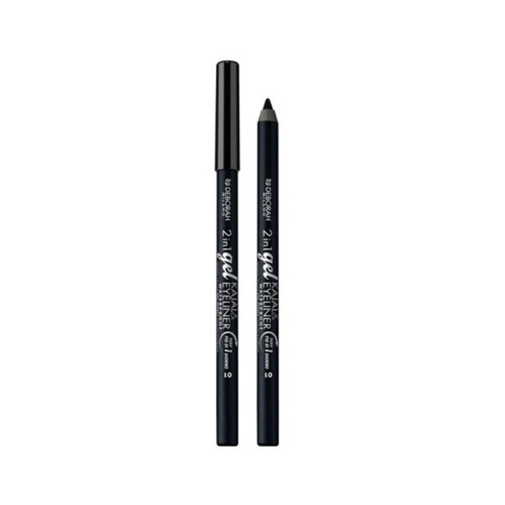 Creion de ochi Kajal 2-in-1 Deborah Milano, eyeliner si eyeliner waterproof, nuanta 01 Black, 1, 21 g
