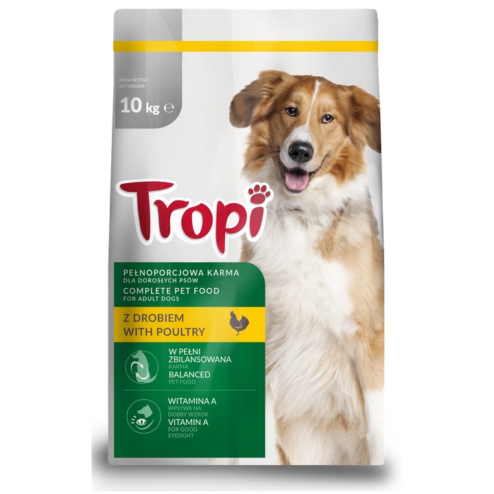 Суха храна за кучета Tropi, птиче месо, 10кг