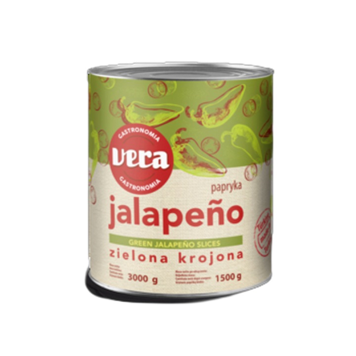 Ardei Jalapeno verde in conserva, VERA, 3 kg, picanta, felii