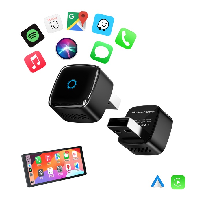 Adaptor Auto Wireless 2in1, BIZAIMO, Dual Core, Bluetooth 5.3, Negru