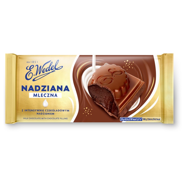 Ciocolata cu lapte si umplutura de ciocolata, Wedel, 100g, 50% cacao