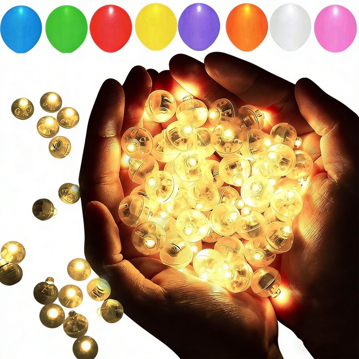 Set 100 Accesorii pentru petreceri, FooFoony, baloane luminoase LED, rezistente la apă, alb