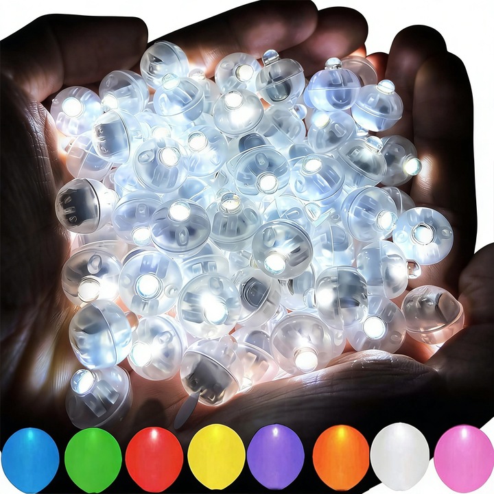 Set 100 Accesorii pentru Petreceri FooFoony, Baloane Luminoase LED, Alb, Rezistente la Apă