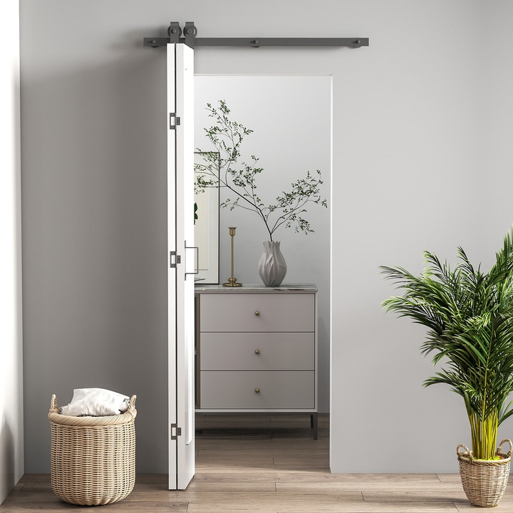 HOMCOM Összecsukható tolóajtó, MDF, fehér, 70x3,5x210 cm, komplett szett