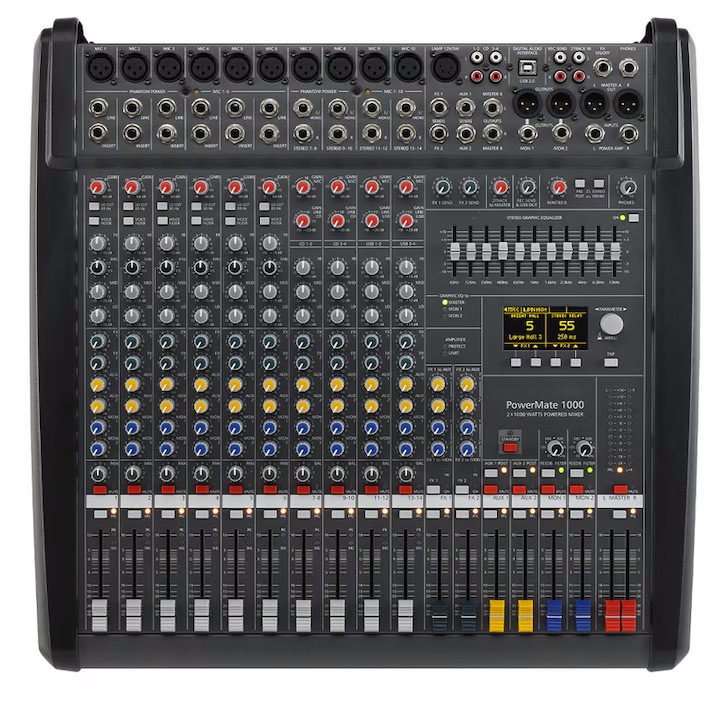 Mixer audio profesional cu 10 canale Powermate 1000 PM1000-3, mixer audio digital, amplificator de putere, mixer cu interfata USB 2.0, interfata FX/AUX pentru karaoke Stage PM1000-3