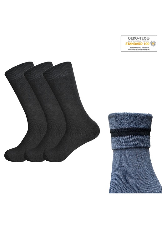 Set 3 Perechi Sosete Termice Unisex cu Captuseala Frotir, marime 41-46, negru