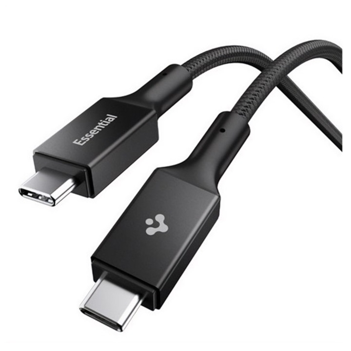 Spigen essential eb10015cc adatkábel, type-c - type-c, 100w, pd gyorstöltő, cipőfűző, 150cm, fekete
