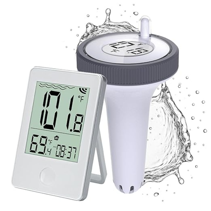 Termometru plutitor wireless pentru apa calda, piscina/cada de baie, YDCY™, impermeabil IPX7, usor de citit, ecran digital mare, potrivit pentru piscine, iazuri cu pesti, cazi de baie, jacuzzi si acvarii (alb)