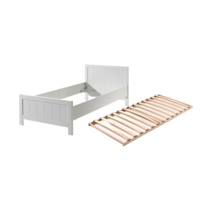 Pat pentru copii Individual Erik, Alb, 90x200 cm, MDF lacuit, pin masiv