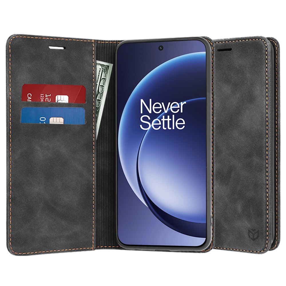 Husa pentru OnePlus 15R, SKYDDAR INNOVATION, Confy Cover tip Carte din piele Eco Premium, cu Portofel Interior, set cu sticker, Negru