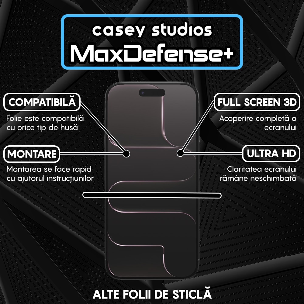 Folie Sticla Mata CASEY STUDIOS™ compatibila cu Apple iPhone 17 Air, Full Cover 3D, Full Glue, Sticla Securizata, Duritate Militara, Ultra HD, Protectie Profesionala Ecran 3D, Anti Zgarieturi, Anti Socuri