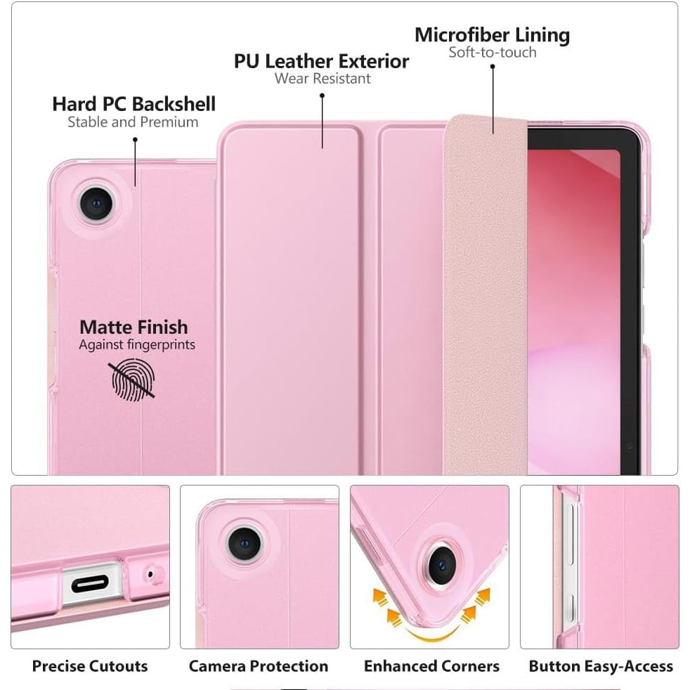 Husa pentru Samsung Galaxy Tab A11+ Plus/A9+ 11 Inch (2025), Husa Protective Subtire din Piele PU cu Functie de Stand si Auto Sleep/Wake, roz pal