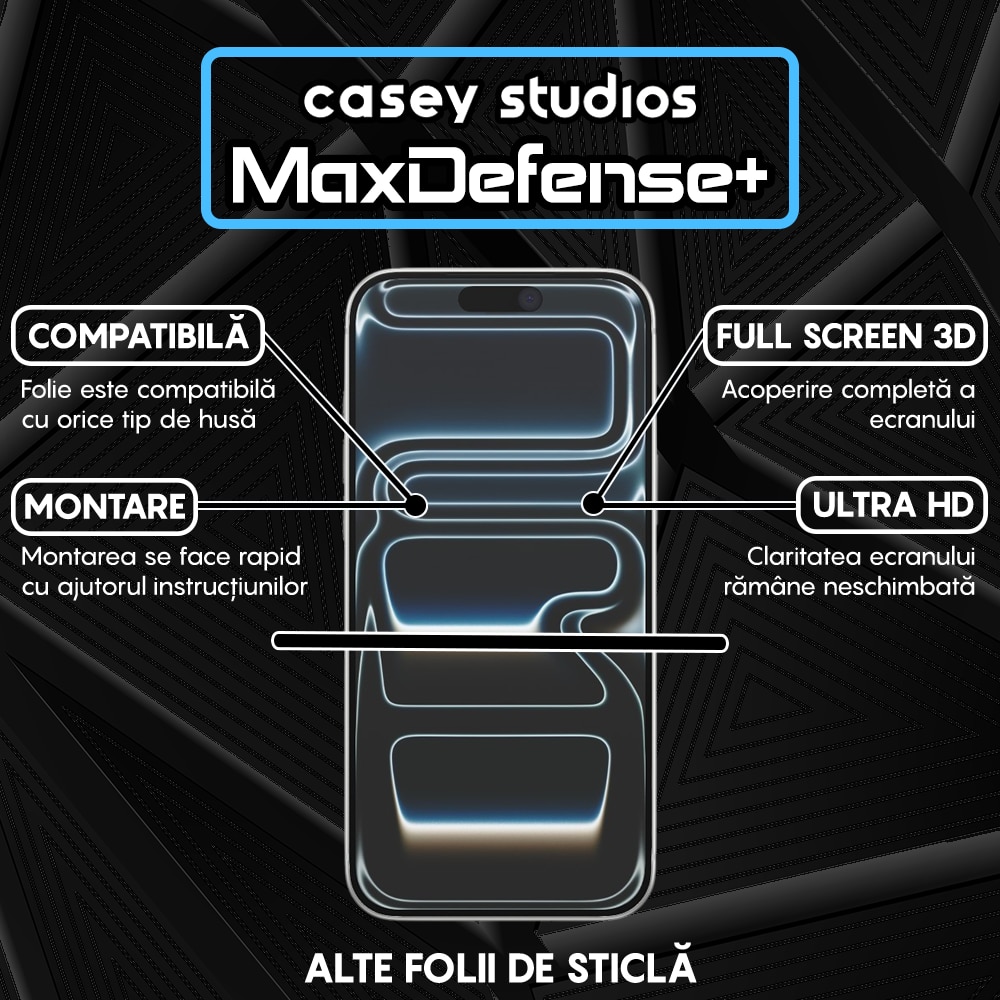 Folie Sticlă Casey Studios, Full Cover 3D, Transparentă, 9H, pentru iPhone 17 Pro Max
