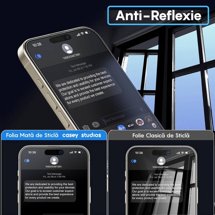 Folie Sticla Mata CASEY STUDIOS™ compatibila cu iPhone 16 Pro Max, MaxDefense+, Anti Zgarieturi, Full Glue, Full Cover 3D, Protectie Ecran 3D, Duritate Ridicata