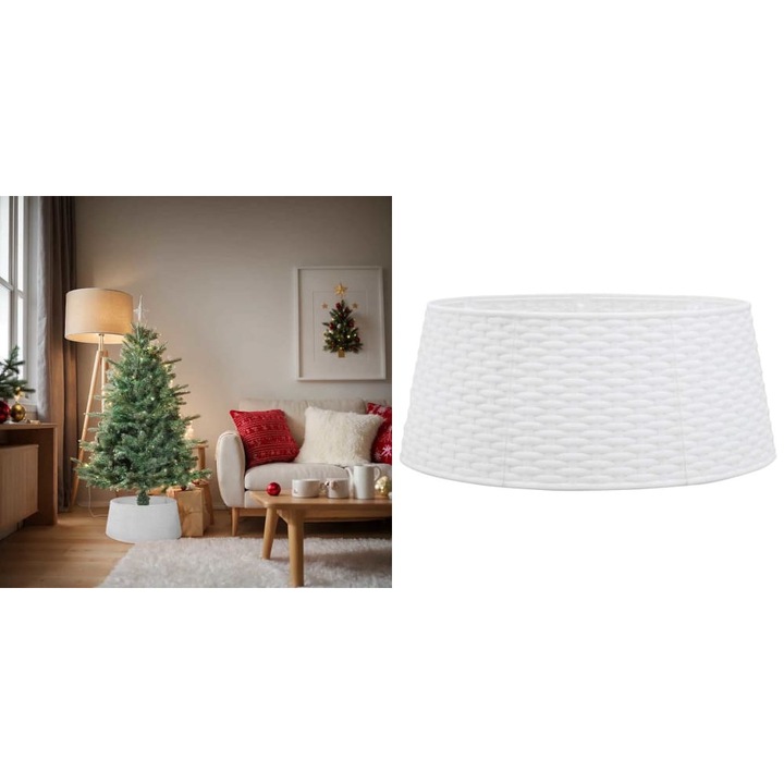 Fustă brad de Crăciun, alb, 56x23cm, plastic, design țesut