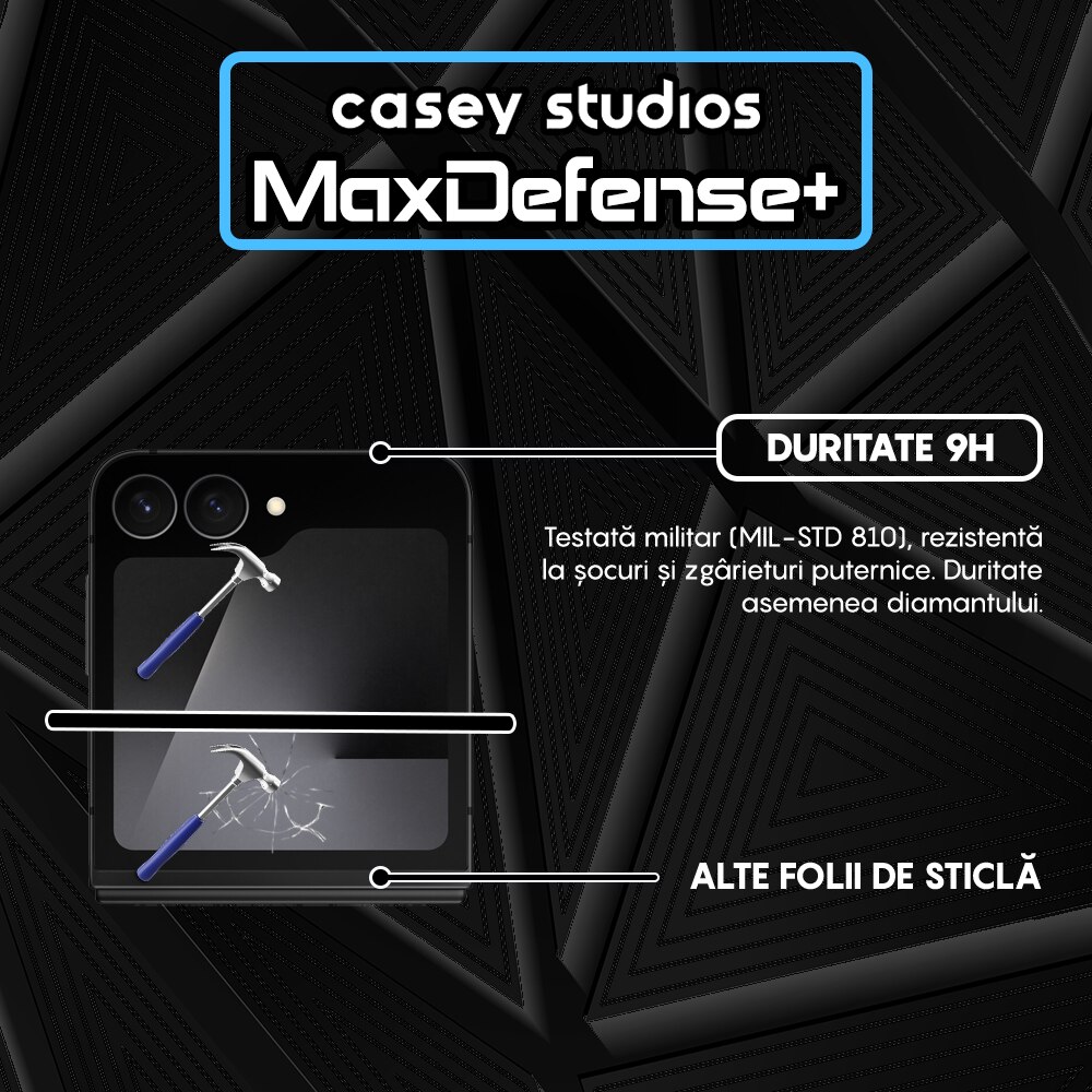 Folie Sticla CASEY STUDIOS™ compatibila cu Samsung Galaxy Z Flip7 FE, Full Cover 3D, Full Glue, Sticla Securizata, Duritate Militara, Ultra HD, Protectie Profesionala Ecran 3D, Anti Zgarieturi, Anti Socuri, Margini Negre