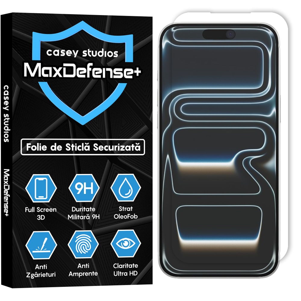 Folie Sticlă Casey Studios, Full Cover 3D, Transparentă, 9H, pentru iPhone 17 Pro Max