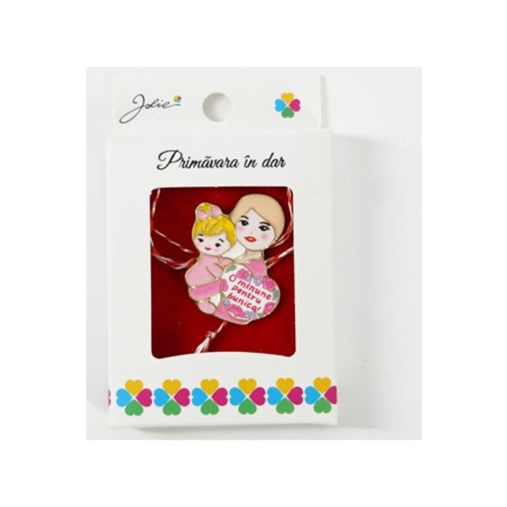 Martisor Brosa Mica in Cutie, Dimensiune Brosa 2.5-3 cm, Material Metal, Model "O minune pentru bunica"