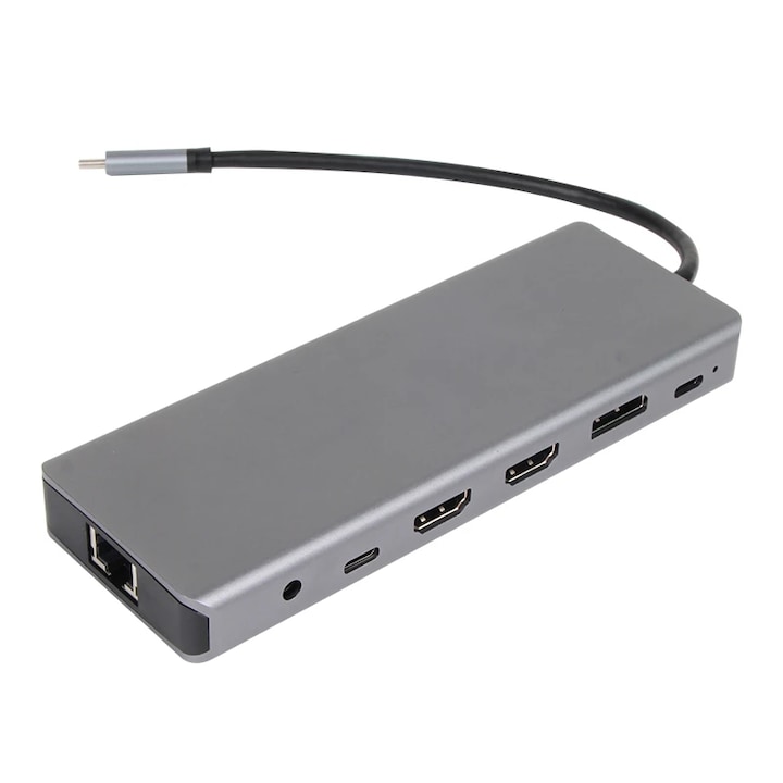Stație de andocare VCom USB-C 13-în-1 - CU4706 - HDMI x 2, DP, USB3.0 x 3, USB-C, USB2.0, RJ45, SD/TF, PD100W, Audio, USB-C în formă de L