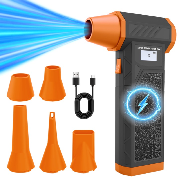 Suflanta Aer Comprimat MARCINO ® Baterie 8000mAh, 140000RPM, Functie Aspirare, Motor Brushless, Incarcare Rapida USB-C, Accesorii Incluse, Multifunctionala, Negru