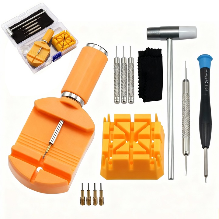 Feicaeesa® Set Profesional de Unelte pentru Demontat Bratari Ceas - Include Axe de Centura, Tija Ceas (Spring Bar), Ciocan si Surubelnite
