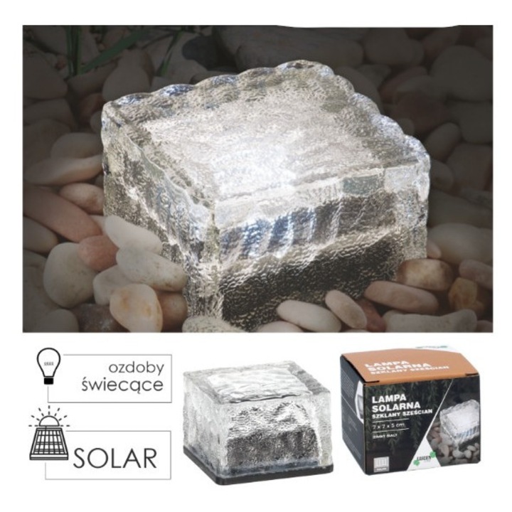 Lampă solară cub de sticlă - 7 x 7 x 5 CM