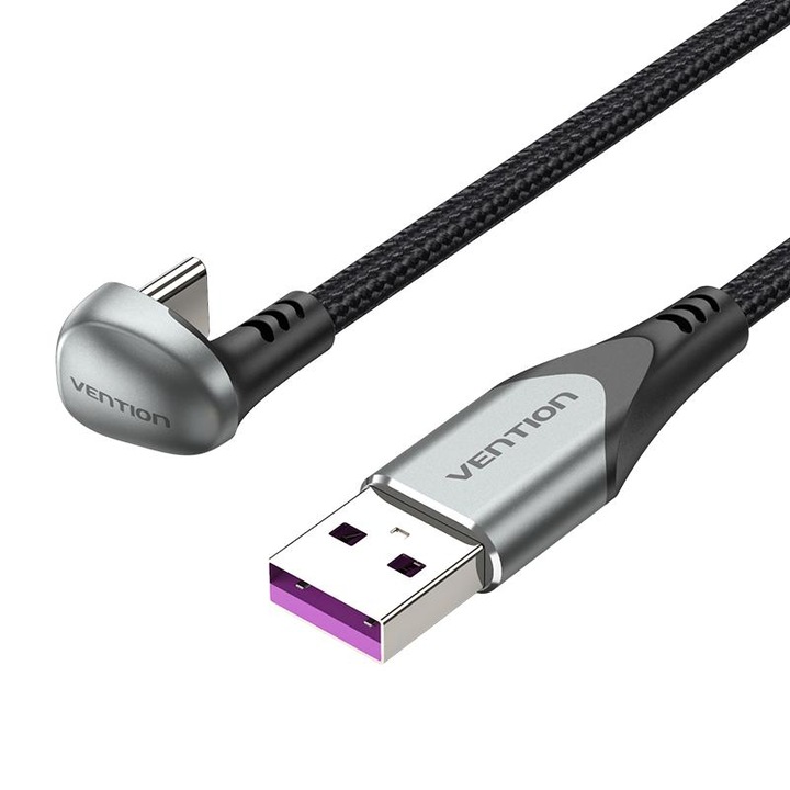 Vention Kábel USB 3.1 Type-C / USB 2.0 AM - 0.5M Fekete U-alakú, alumíniumötvözet 5A - COHHD