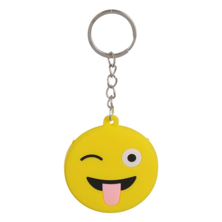 Kulcstartó, Emoji Sárga Kulcstartó Tokkal, 5 cm