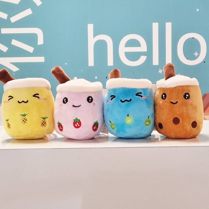 Breloc cu Bubble Tea, set 4 buc, poliester, multicolor