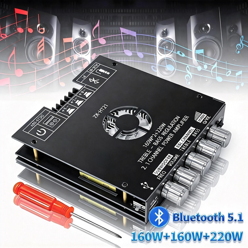 Amplificator 2.1, Tressino, Bluetooth 5.1, 2.1 Canale, 2X160W+220W